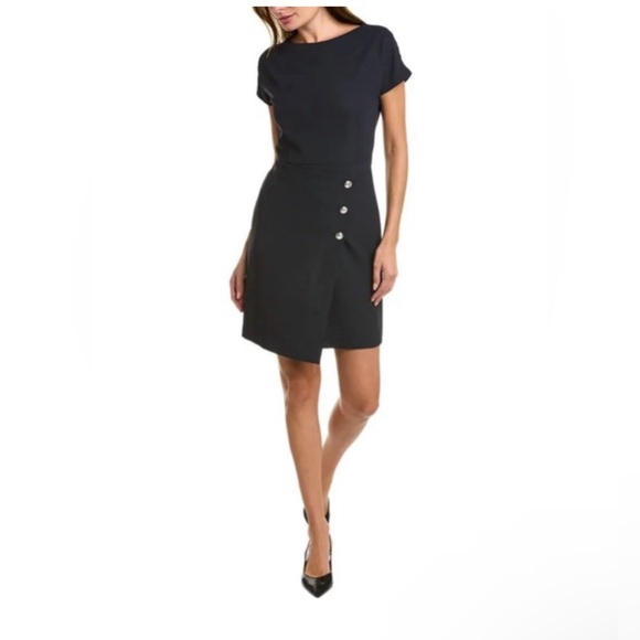 Hugo Boss Datera Wrap Front Sheath Dress In Midnight NWT 48/12 - Picture 2 of 12